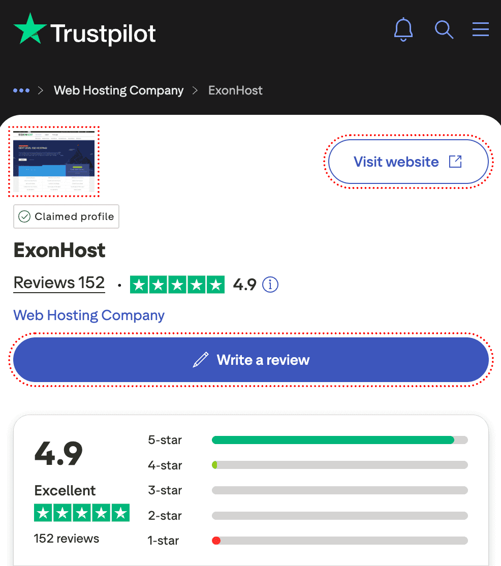 ExonHost TrustPilot rating