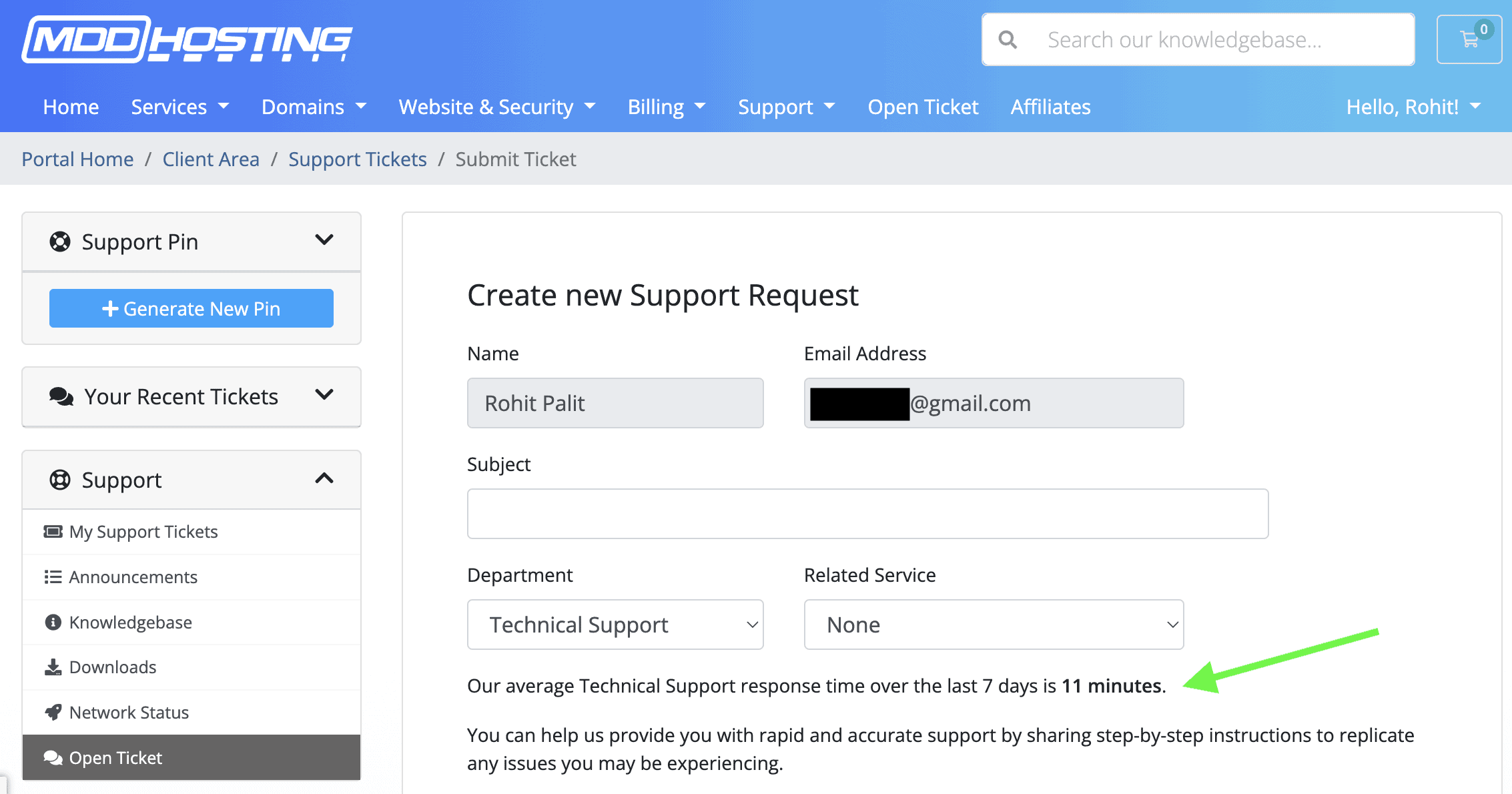 MDDHosting Support Response Time